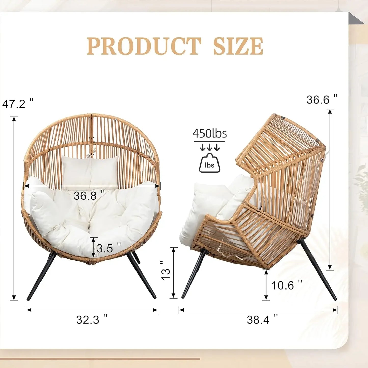 Wicker Egg Chair with Cushion - Oversized Patio Lounge