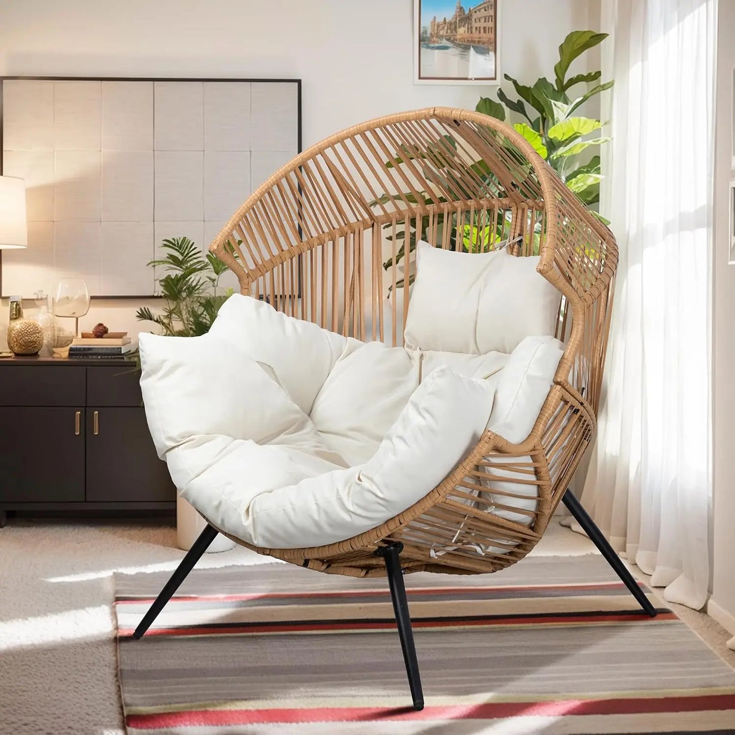 Wicker Egg Chair with Cushion - Oversized Patio Lounge
