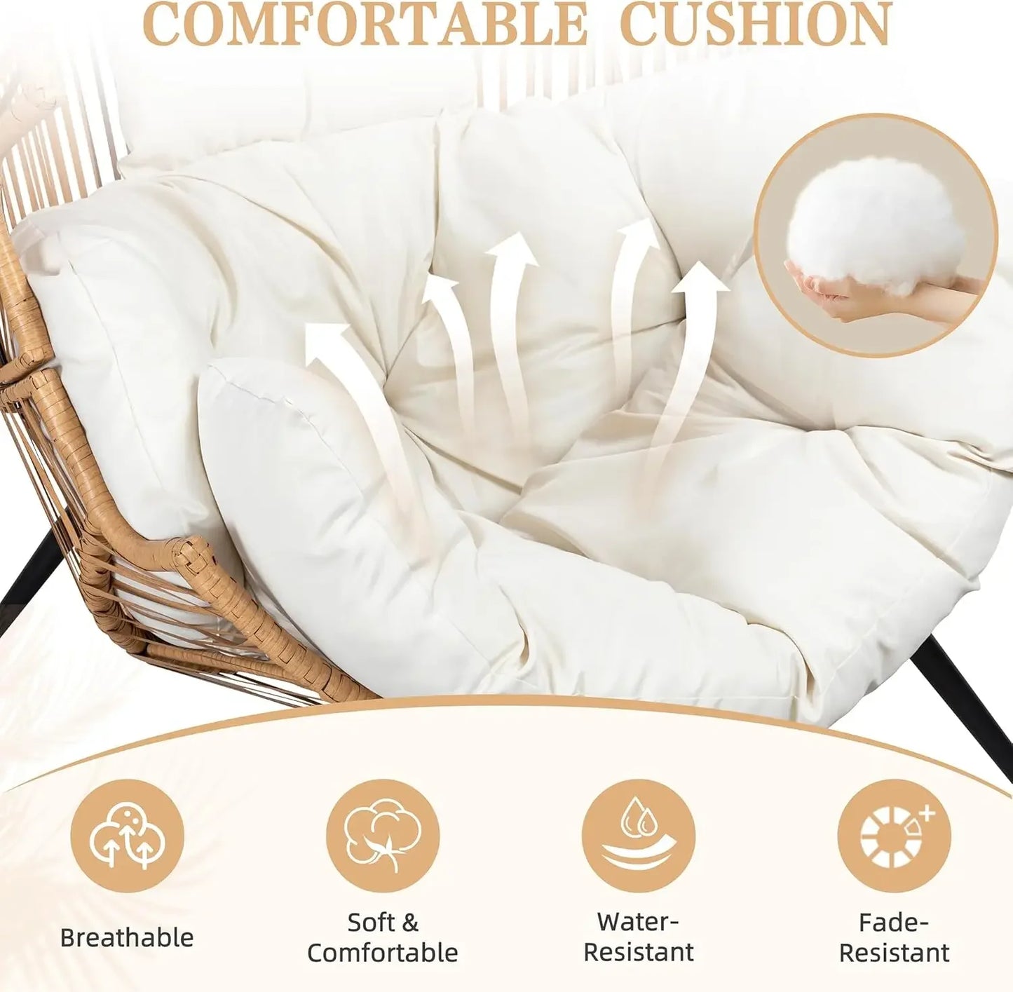 Wicker Egg Chair with Cushion - Oversized Patio Lounge