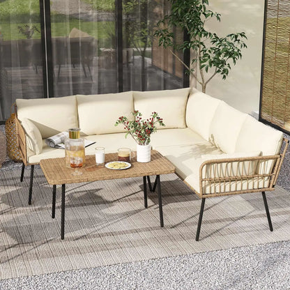 Wicker Patio Loveseat - All-Weather Rattan Sofa with Cushions