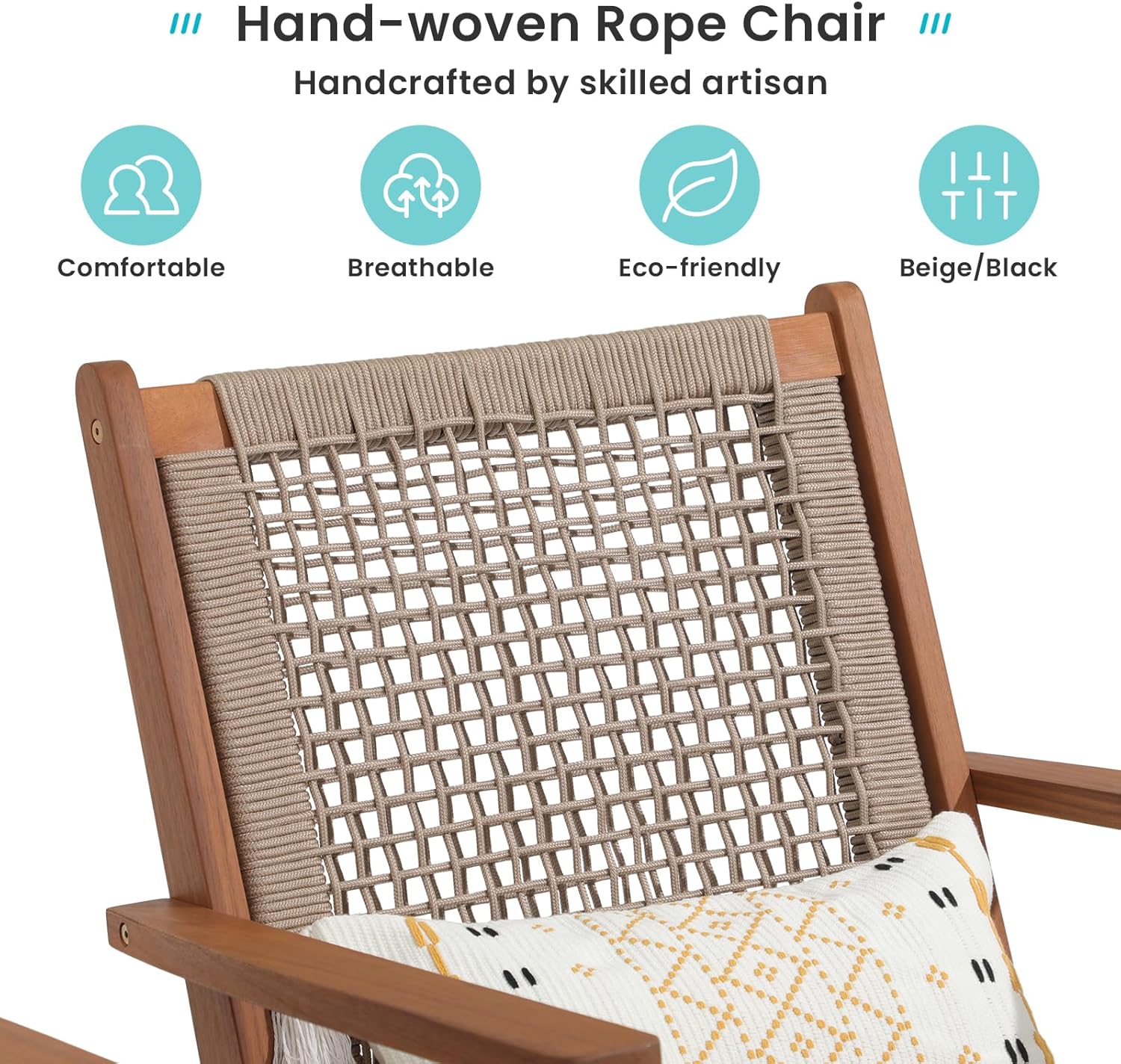 Acacia Wood Patio Chairs - Handwoven Rope, Set of 2