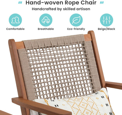 Acacia Wood Patio Chairs - Handwoven Rope, Set of 2