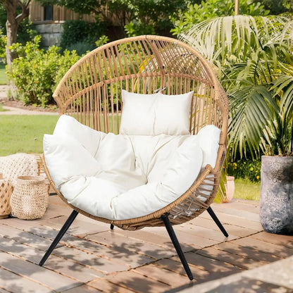Wicker Egg Chair with Cushion - Oversized Patio Lounge