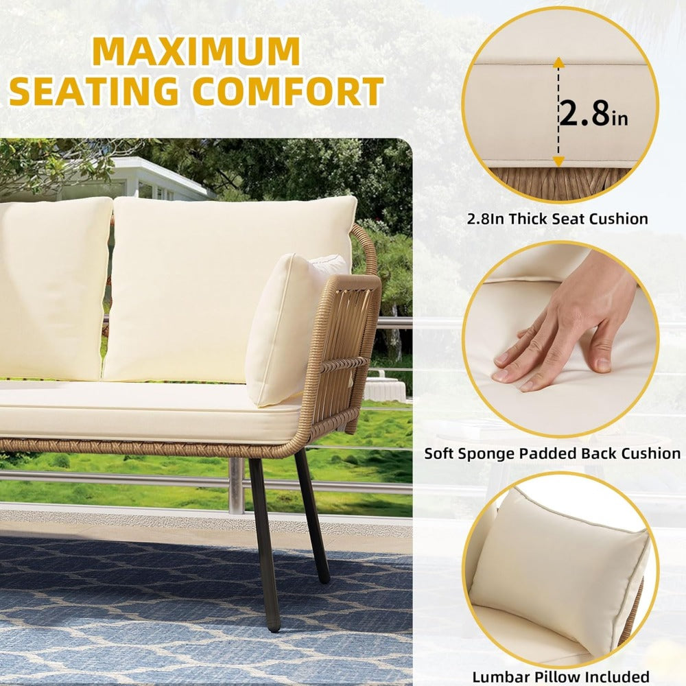 Wicker Patio Loveseat - All-Weather Rattan Sofa with Cushions