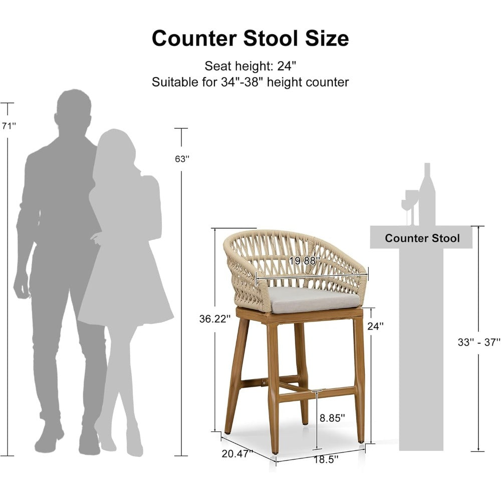 Outdoor Rattan Bar Stools Set - Weather Resistant & Stylish