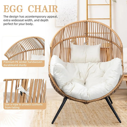Wicker Egg Chair with Cushion - Oversized Patio Lounge