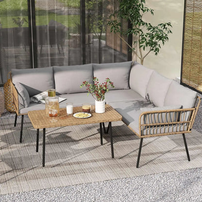 Wicker Patio Loveseat - All-Weather Rattan Sofa with Cushions