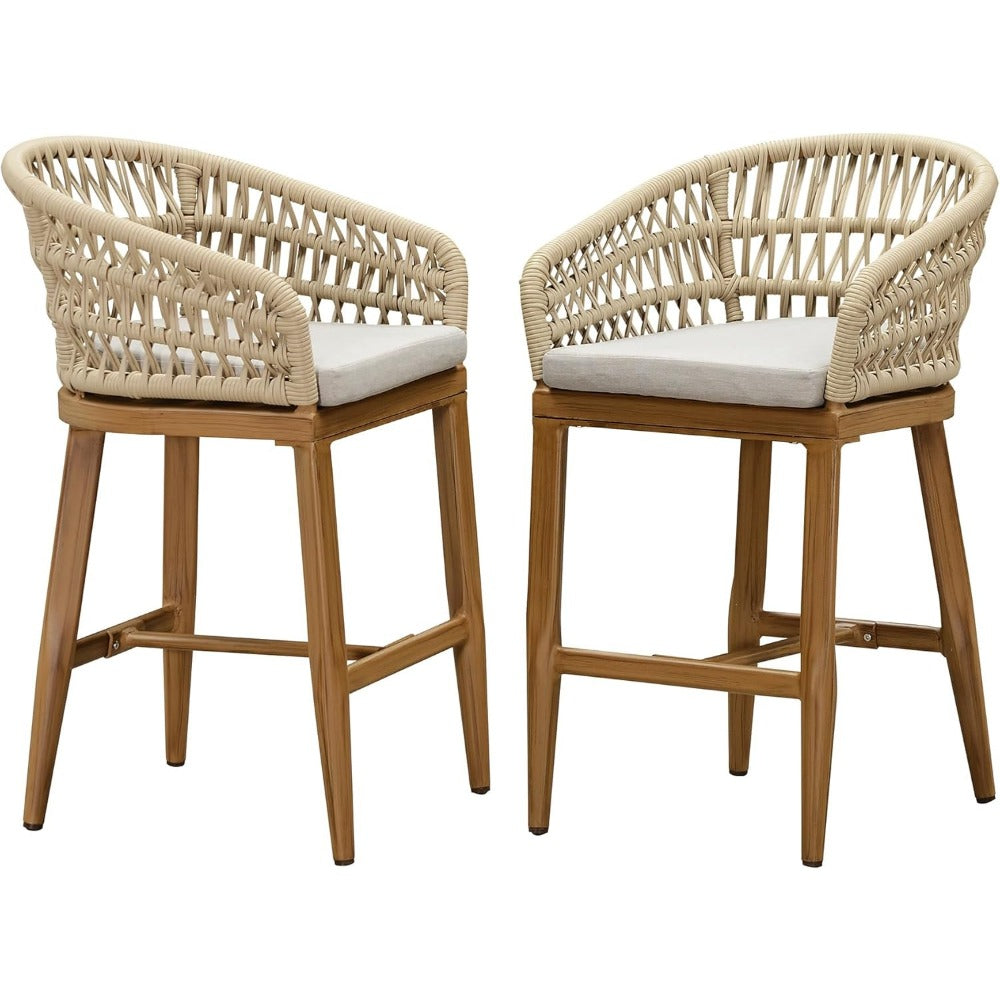 Outdoor Rattan Bar Stools Set - Weather Resistant & Stylish