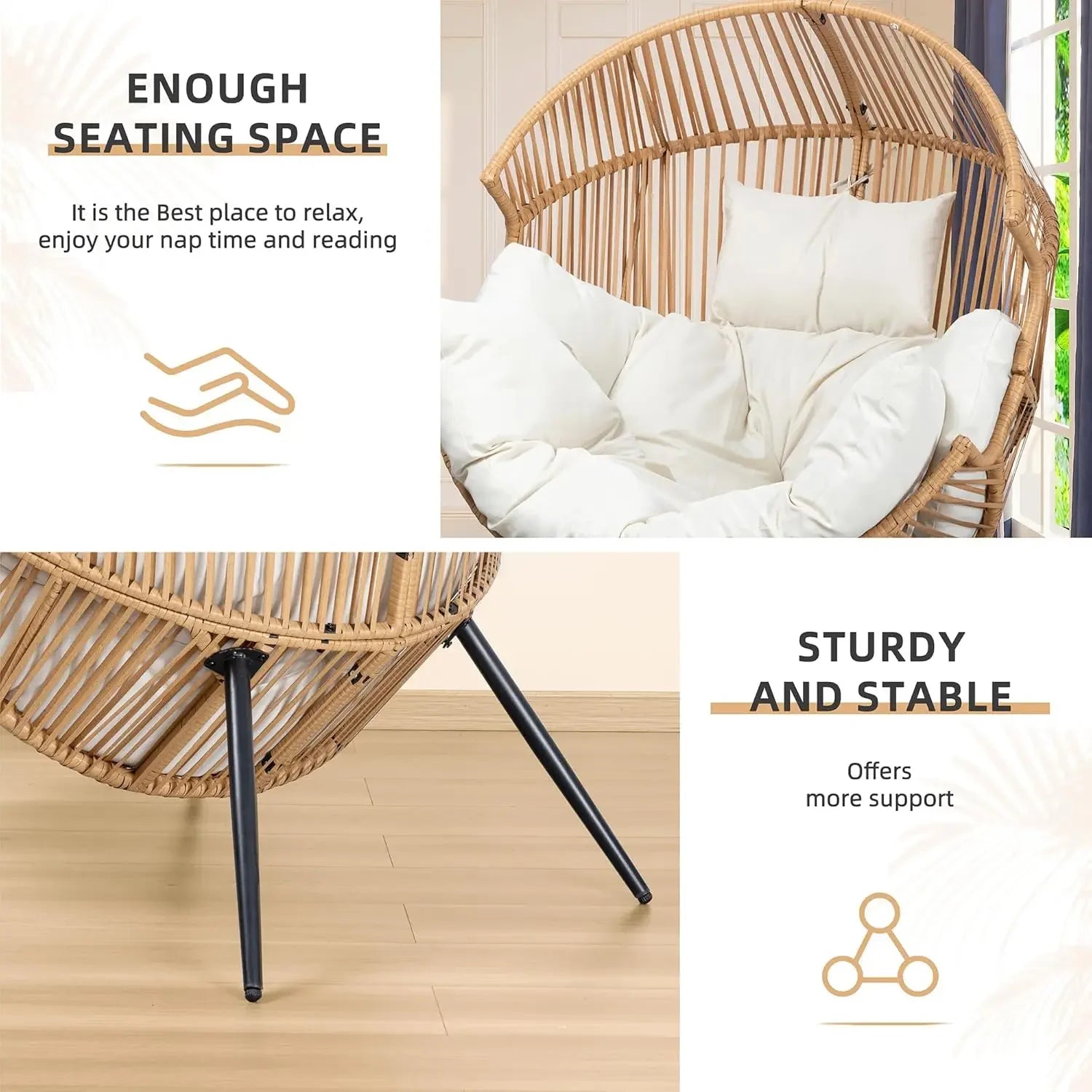 Wicker Egg Chair with Cushion - Oversized Patio Lounge