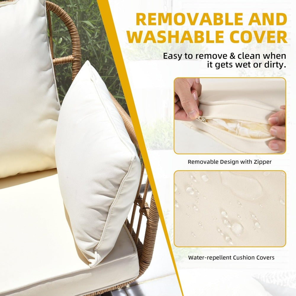 Wicker Patio Loveseat - All-Weather Rattan Sofa with Cushions