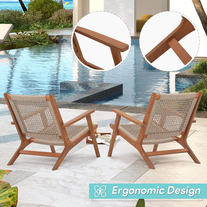 Acacia Wood Patio Chairs - Handwoven Rope, Set of 2