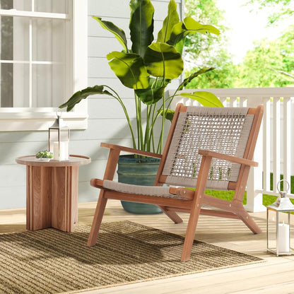 Acacia Wood Patio Chairs - Handwoven Rope, Set of 2