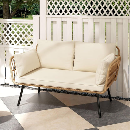 Wicker Patio Loveseat - All-Weather Rattan Sofa with Cushions